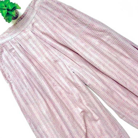 Anokhi Pink and Gray Striped Indian Cotton Wide Leg Crop Pants Culottes Size M - Picture 2 of 14